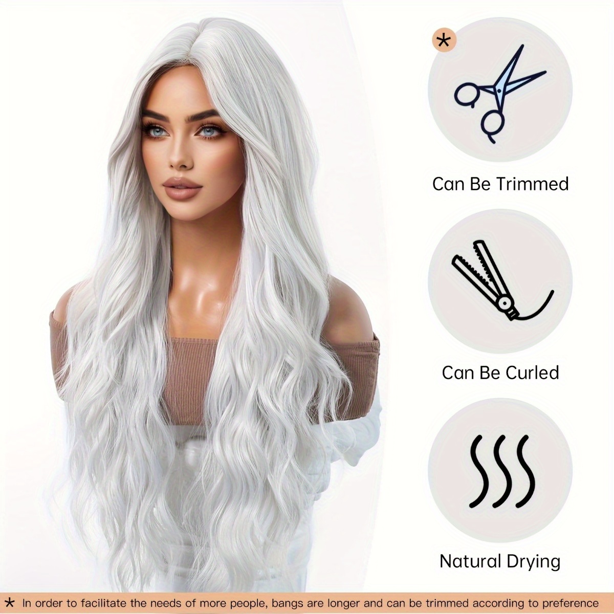 Hair Care Natural - Anxin Brand Synthetic Fiber Wig: Silver-White