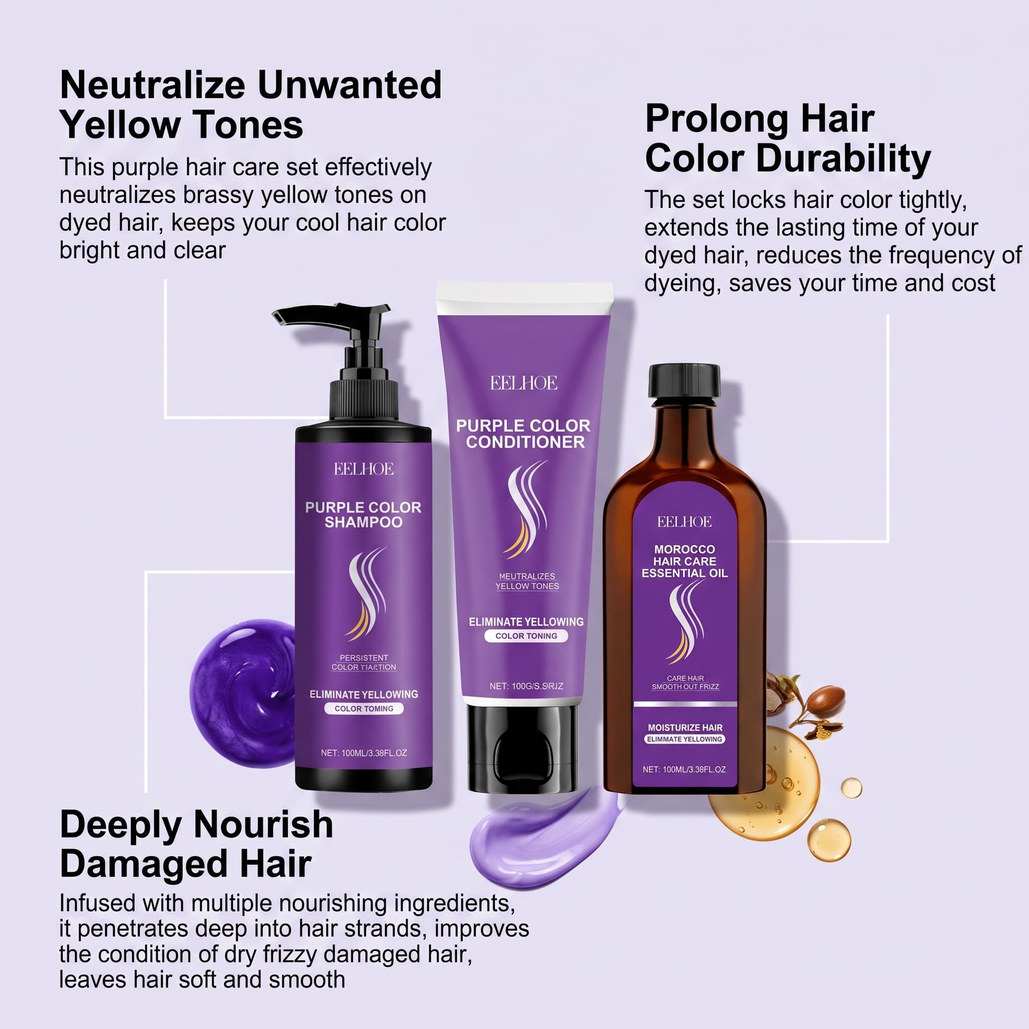 Purple Shampoo Set With Condit - Hair Care Serum ulasan dan harga